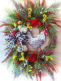 30" Country Chicken Wreath with Buffalo Check Bow - Love this Wreath